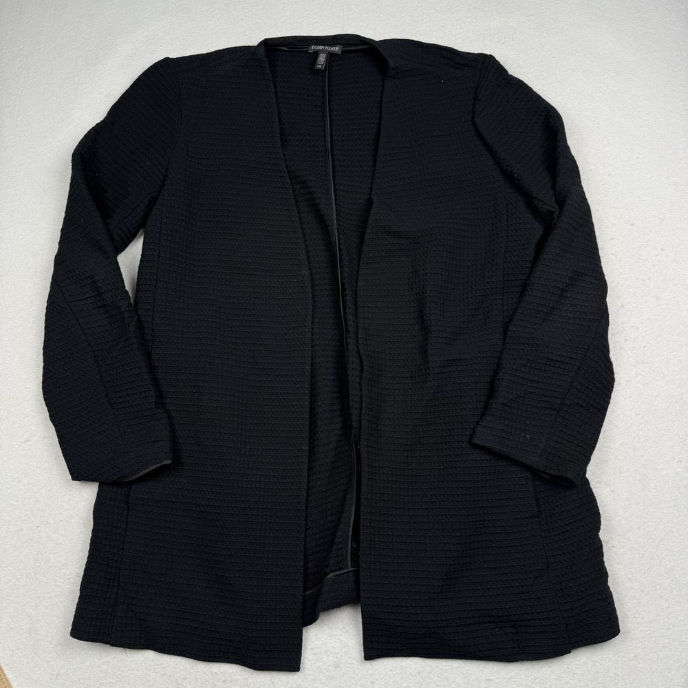 Eileen Fisher Womens Large Black Knit Open Front Cardigan
